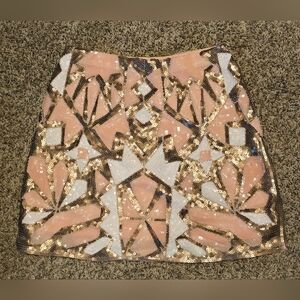 Main Strip Womens Sequin A-line Skirt White/Gold/Pink Geometric Size Small